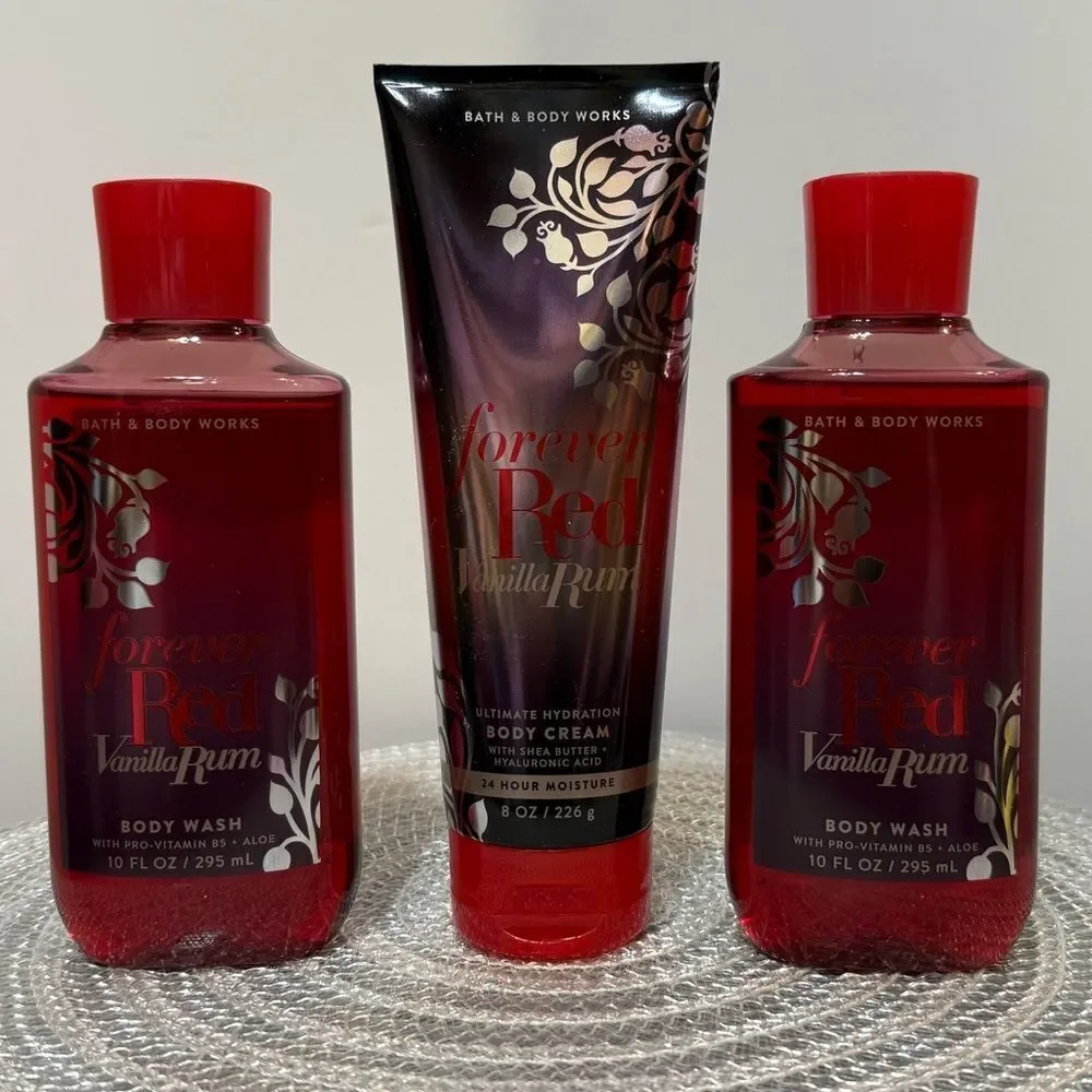 BBW Forever Red Body Wash and Body Cream Set of 3 NWT